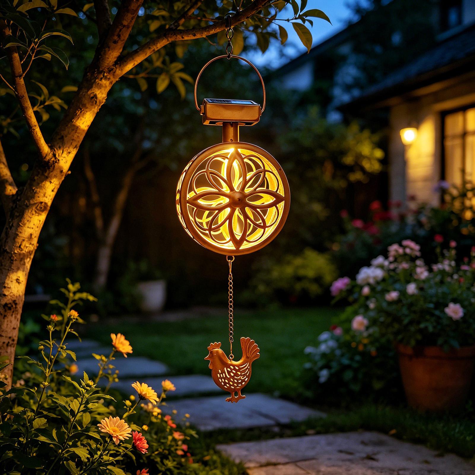 Outdoor Lighting Yard Decoration - ソーラー屋外吊り下げペンダントライト鉄風鈴フラワーランプ防水装飾雰囲気ライト庭のバルコニー庭用
