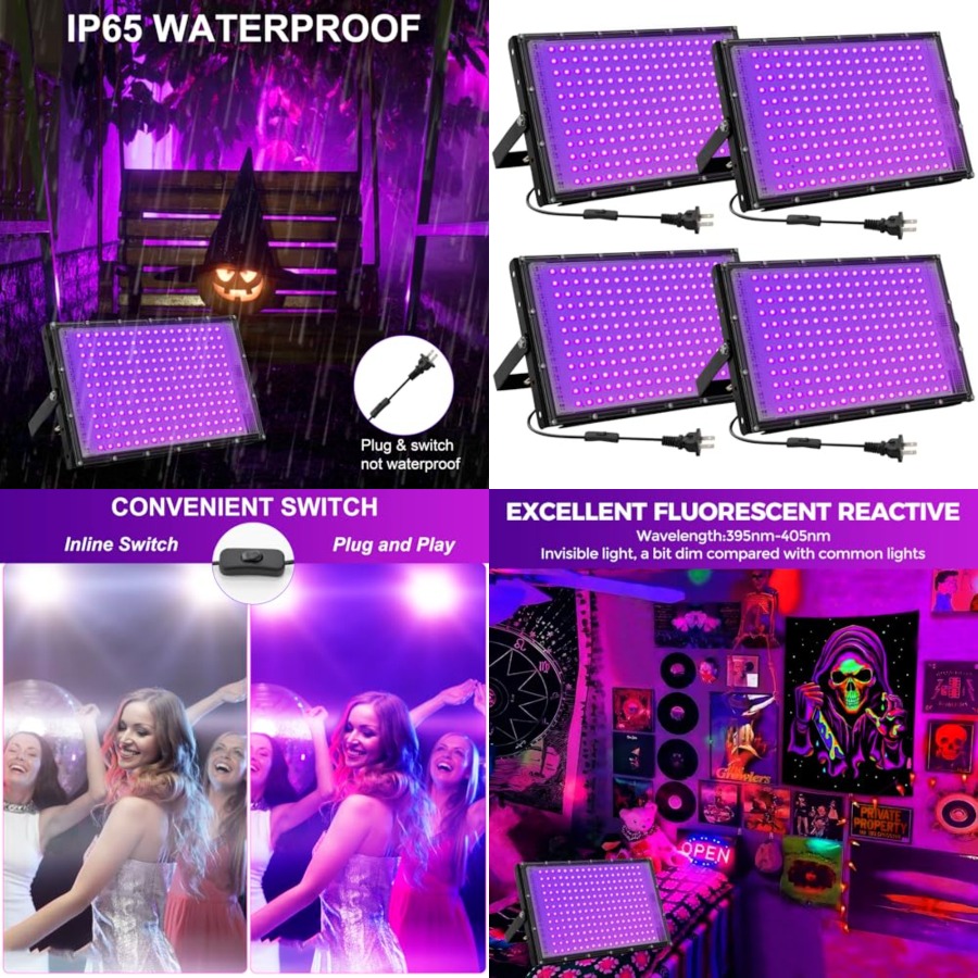Led Flood Light - 200W LEDブラックライト グローパーティー用 IP65防水 UVブラックライト投光器 395nm
