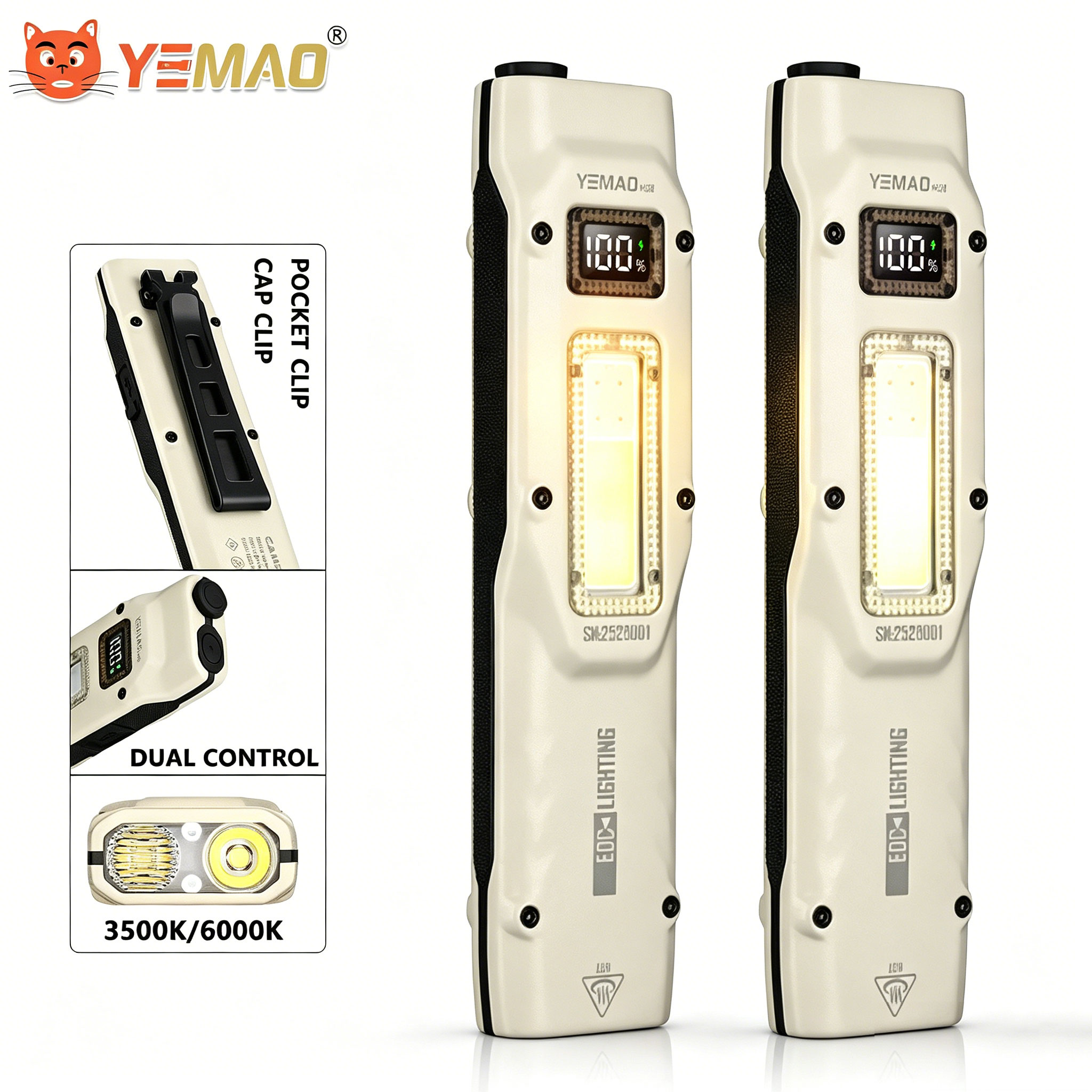 Outdoor Lighting Nearby - ポータブル880LM YEMAO M28超薄型タクティカルワークライト、双方向クランプ付き、1000mAhデュアルコアXPLウィック、デジタルディスプレイ、IPX4防水