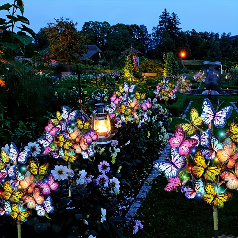 Outdoor Lighting Xmas - ソーラー LED バタフライガーデンライト防水カラフルな屋外芝生パスランプ庭パティオフェスティバルクリスマス屋根装飾用