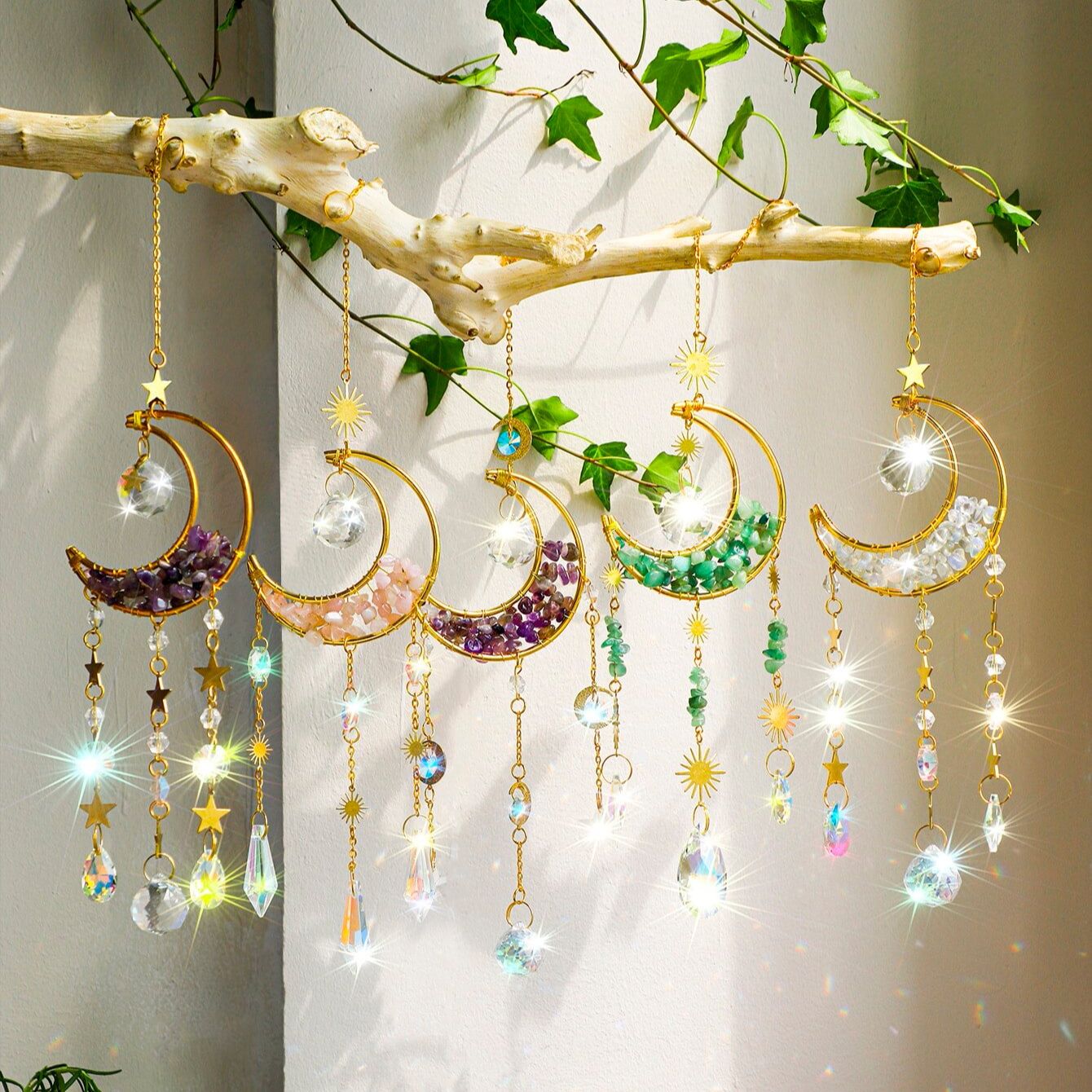 Outdoor Lighting Xmas - ガラスの太陽と月のキャッチャー,家の装飾,屋外の窓,庭の装飾のためのレインボーメーカー