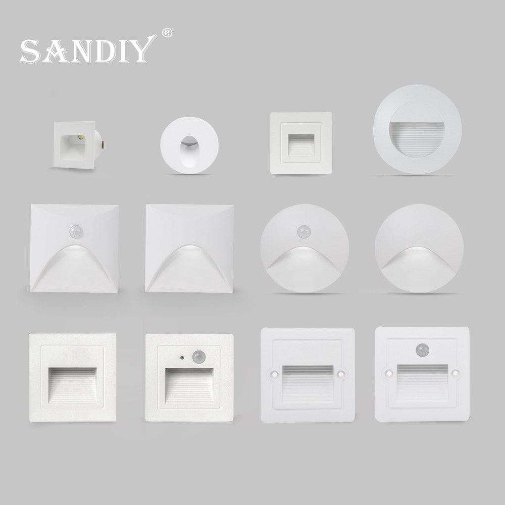 Outdoor Lighting Timer Switch - SANDIY 埋め込まれた階段ライト白い壁の燭台ランプの動きセンサーのステップ照明設備の円形の正方形の階段バックライト Corridior の浴室の玄関 220V 110V