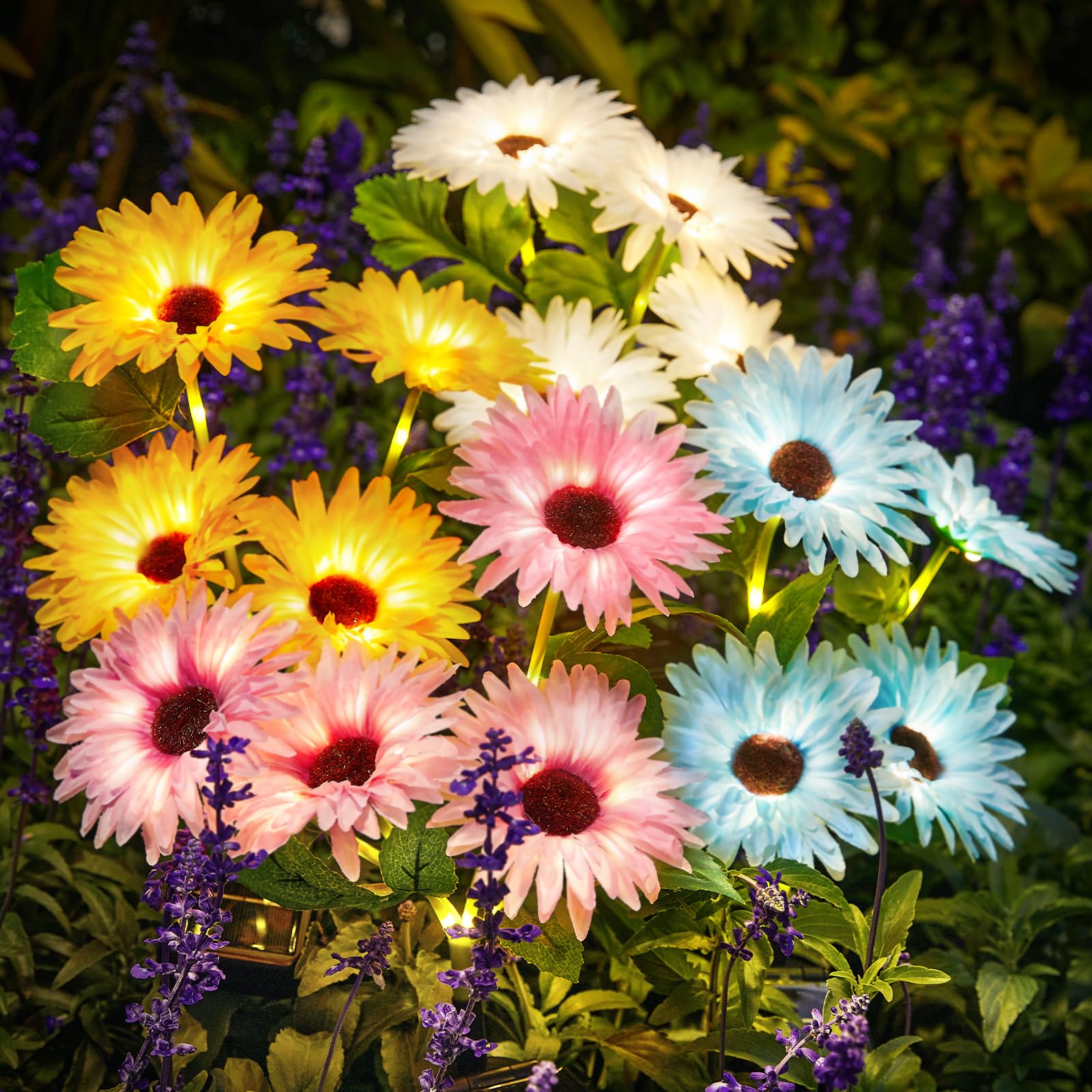 Outdoor Lighting Yard Decoration - ソーラーガーデンライト、16個の輝くデイジーフラワーソーラーライト、庭、パティオ、通路の装飾用防水ソーラーフラワーライト