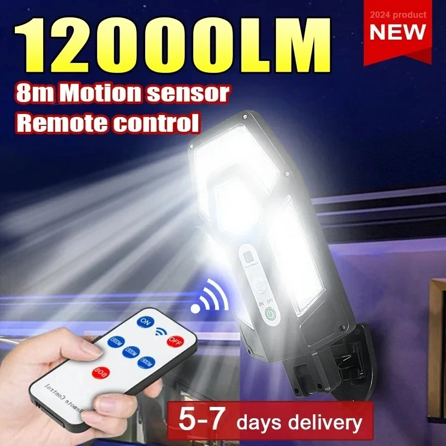 Led Flood Light - 12000LM強力ソーラーウォールランプ、リモコン付き屋外IP65防水LED投光器、センサー付きガーデンヤードランタン街路灯
