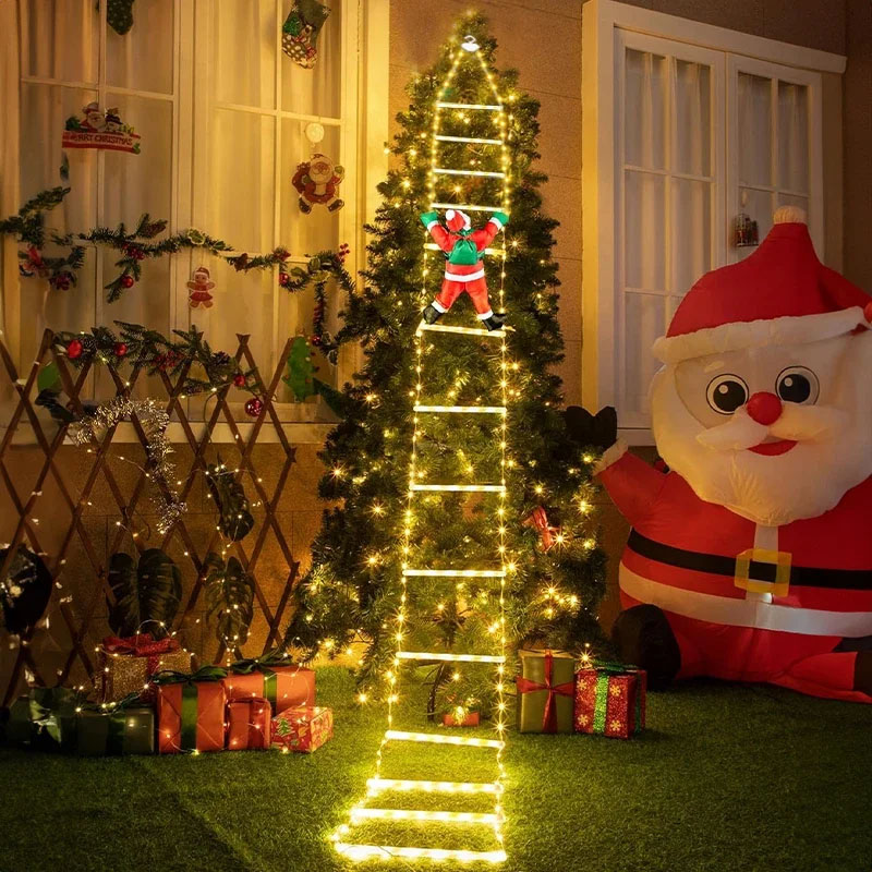 Outdoor Lighting Xmas - LEDクリスマスライト クリスマス装飾用はしご型ライトストリング サンタクロース付き 室内/屋外 窓/庭/クリスマスツリー飾り