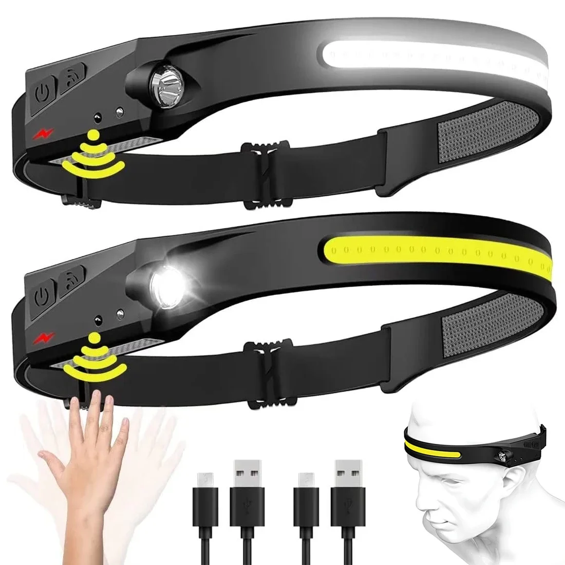 Led Flood Light - COB 投光器 LED 誘導ヘッドランプ USB 充電式ヘッドライト内蔵バッテリー付き屋外キャンプ釣りヘッド懐中電灯