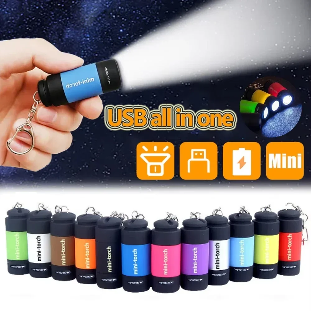 Outdoor Lighting Nearby - USB 充電 LED 懐中電灯多機能強力な光ポケットキーホルダー懐中電灯防水屋外ハイキングキャンプ懐中電灯