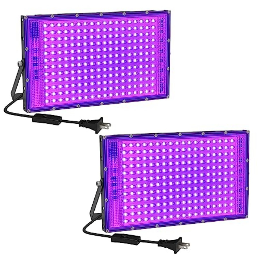 Led Flood Light - 150W LEDブラックライト2個パック、グローパーティー用ブラックライト、超薄型ブラックライト投光器（オン/オフスイッチ付き）、暗闇で光る