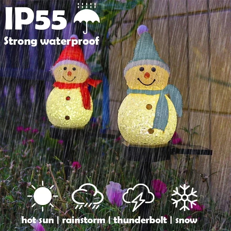 Outdoor Lighting Yard Decoration - クリスマス雪だるまソーラーガーデンライト LED 防水屋外庭像ランプホリデーパーティー装飾芝生通路照明