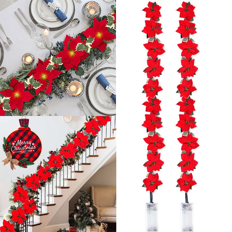 2/3mクリスマスポインセチアフラワーガーランドストリングラ - Outdoor Lighting Xmas のレビューと価格