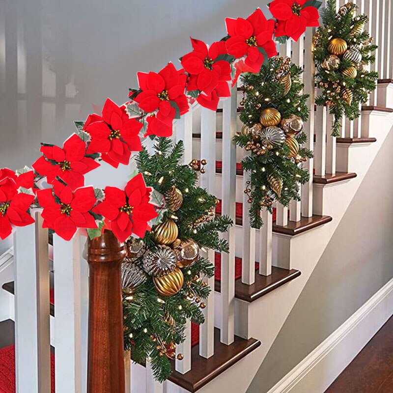 2/3mクリスマスポインセチアフラワーガーランドストリングラ - Outdoor Lighting Xmas のレビューと価格