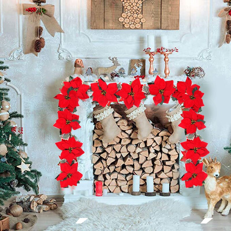 2/3mクリスマスポインセチアフラワーガーランドストリングラ - Outdoor Lighting Xmas のレビューと価格
