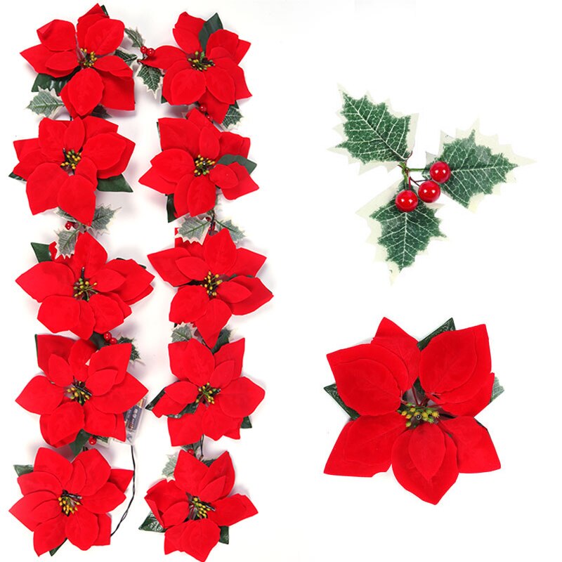 2/3mクリスマスポインセチアフラワーガーランドストリングラ - Outdoor Lighting Xmas のレビューと価格