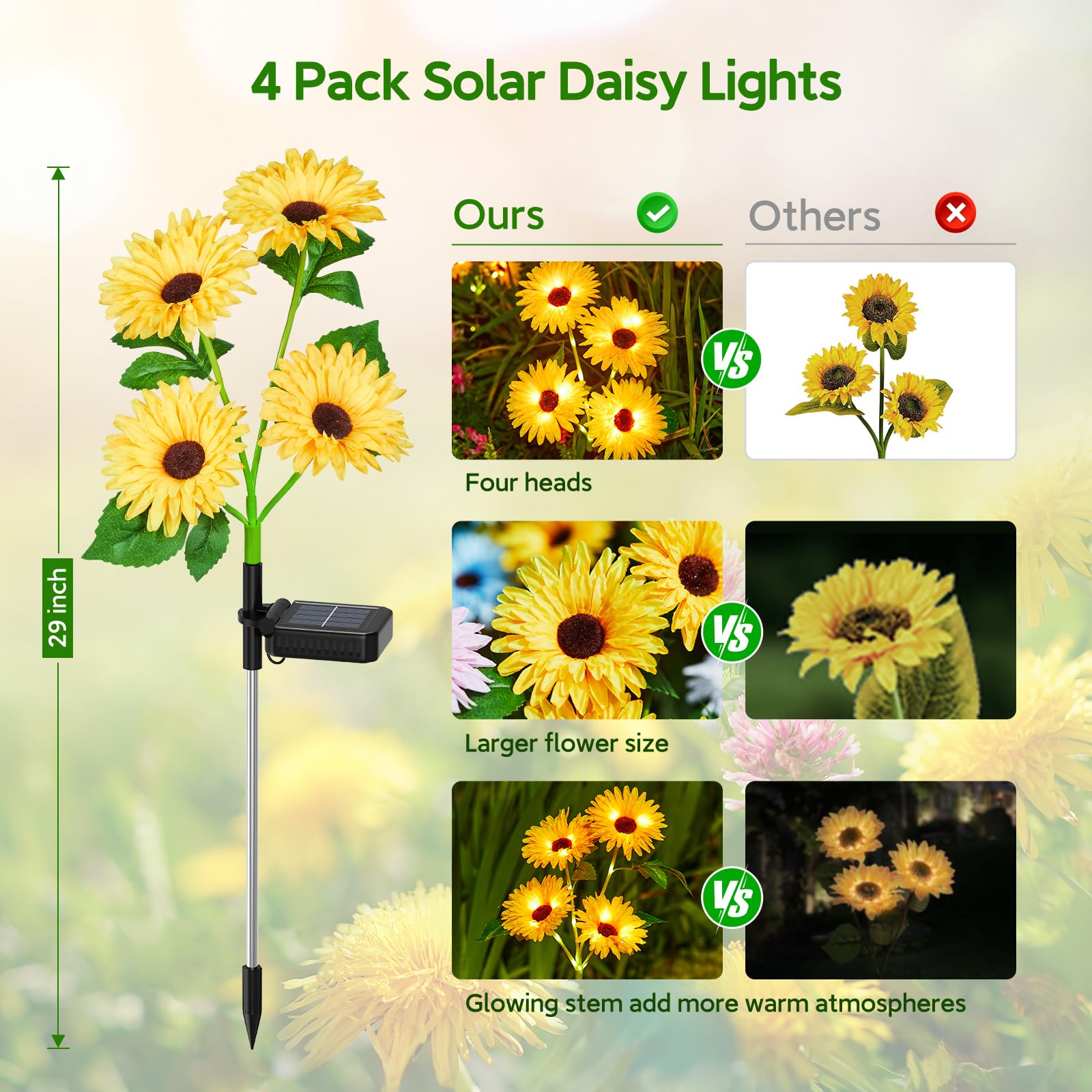 ソーラーガーデンライト、16個の輝くデイジーフラワーソーラー - Outdoor Lighting Yard Decoration のレビューと価格