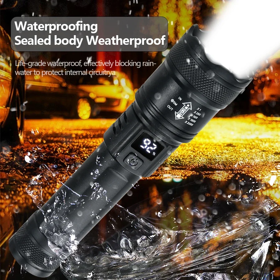 バッテリーディスプレイ付きの強力なLED懐中電灯,USB充電 - Outdoor Lighting Nearby のレビューと価格