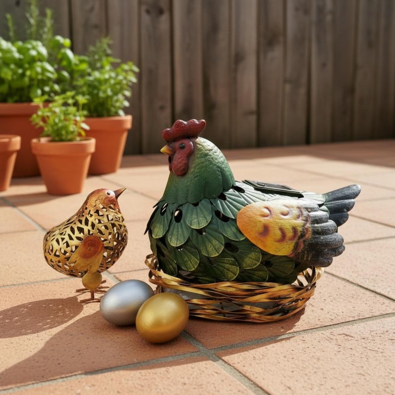 ソーラーランタンチキン像 屋外装飾用鶏とひよこ像 照明付きチ - Outdoor Lighting Yard Decoration のレビューと価格