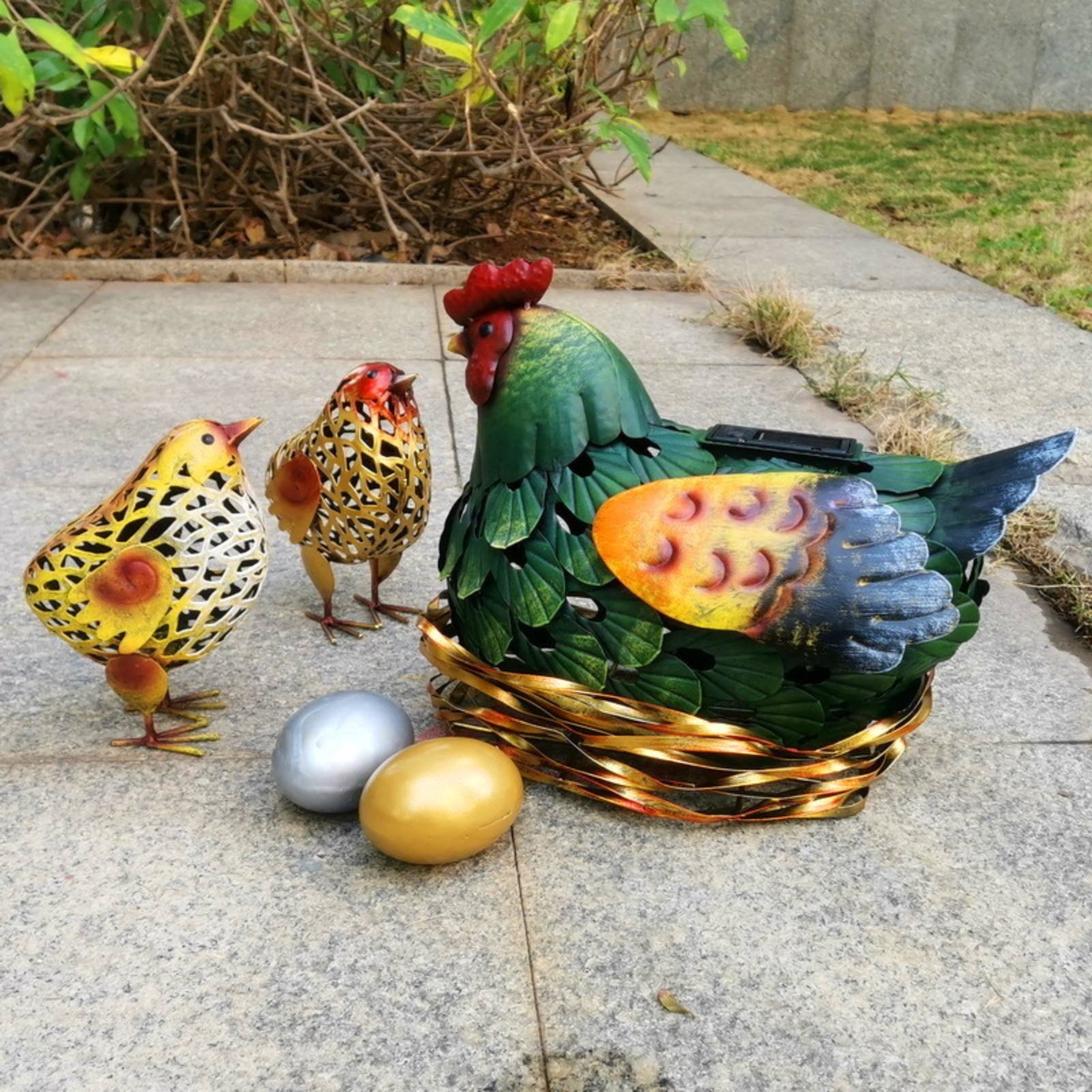 ソーラーランタンチキン像 屋外装飾用鶏とひよこ像 照明付きチ - Outdoor Lighting Yard Decoration のレビューと価格