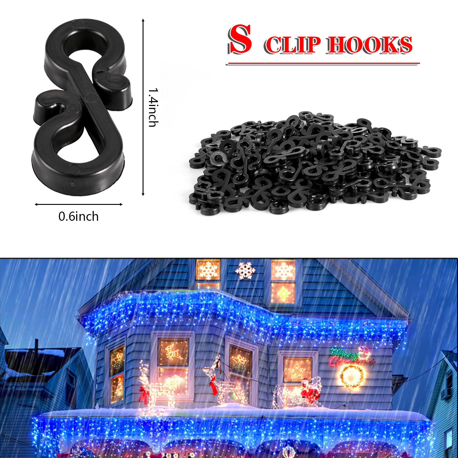 クリスマス休暇用の耐候性プラスチッククリップ、S字型クリップ - Outdoor Lighting Xmas のレビューと価格
