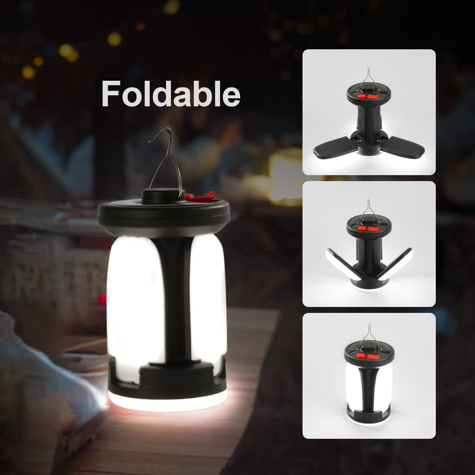 高出力ソーラーLEDキャンプランタン、折りたたみ式ライト付き - Outdoor Lighting Transformer のレビューと価格