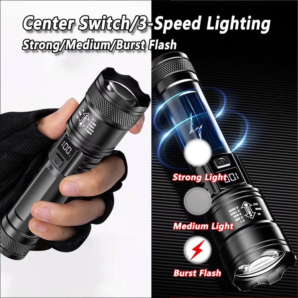 充電式 LED 懐中電灯 ズーム可能なトーチ LCD ディス - Outdoor Lighting Nearby のレビューと価格