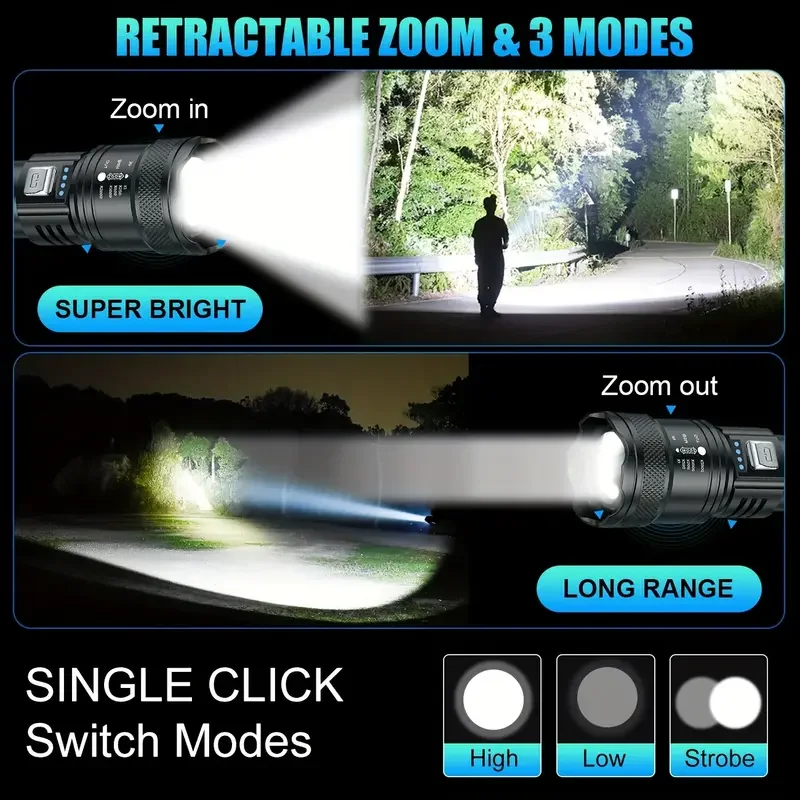 戦術的な LED 懐中電灯 2000LM USB 充電式防水 - Outdoor Lighting Nearby のレビューと価格