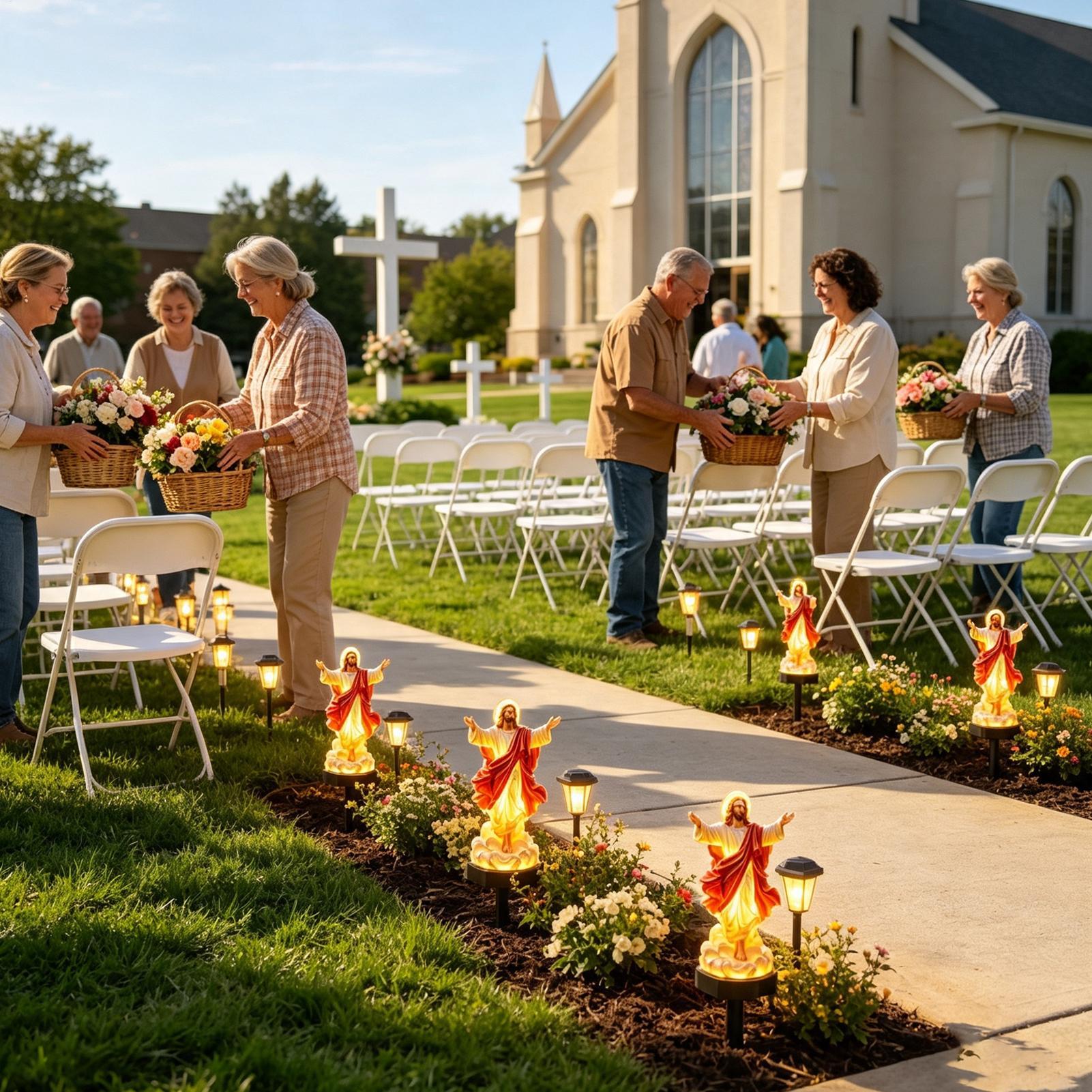 イエス・キリストのソーラーライト付き置物、防水宗教彫刻、屋外 - Outdoor Lighting Yard Decoration のレビューと価格