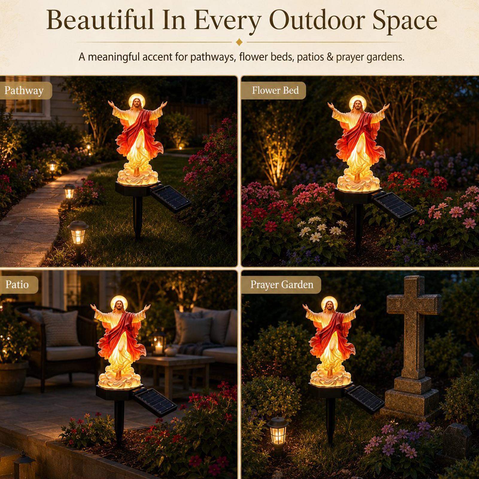 イエス・キリストのソーラーライト付き置物、防水宗教彫刻、屋外 - Outdoor Lighting Yard Decoration のレビューと価格